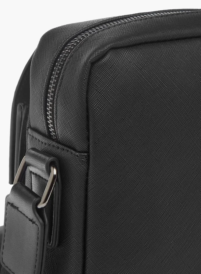 دوتشيني Mens Solid Crossbody Bag With Zip Closure And Detachable Strap