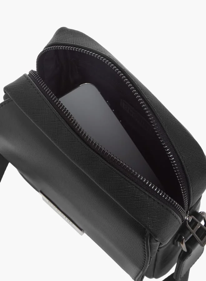 دوتشيني Mens Solid Crossbody Bag With Zip Closure And Detachable Strap