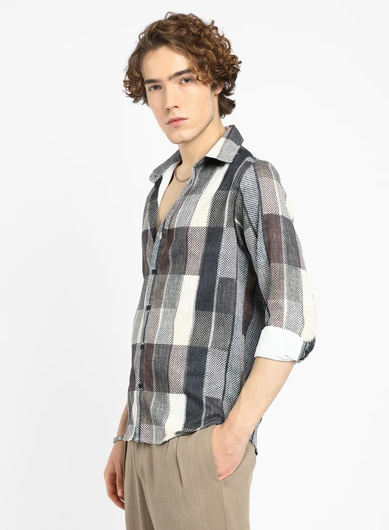 Campus Sutra Men's Multicolour Woven-Block Oversized Shirt