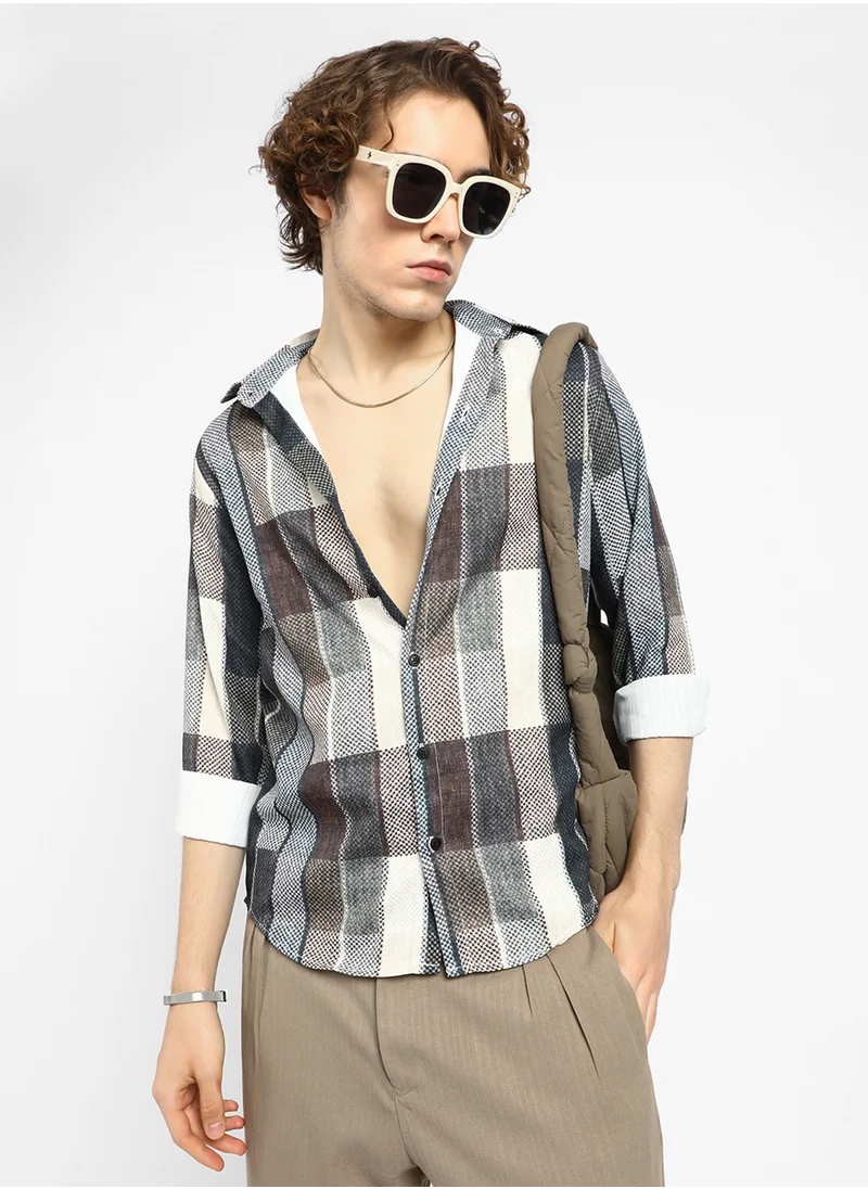 Campus Sutra Men's Multicolour Woven-Block Oversized Shirt
