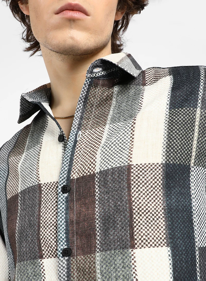Campus Sutra Men's Multicolour Woven-Block Oversized Shirt