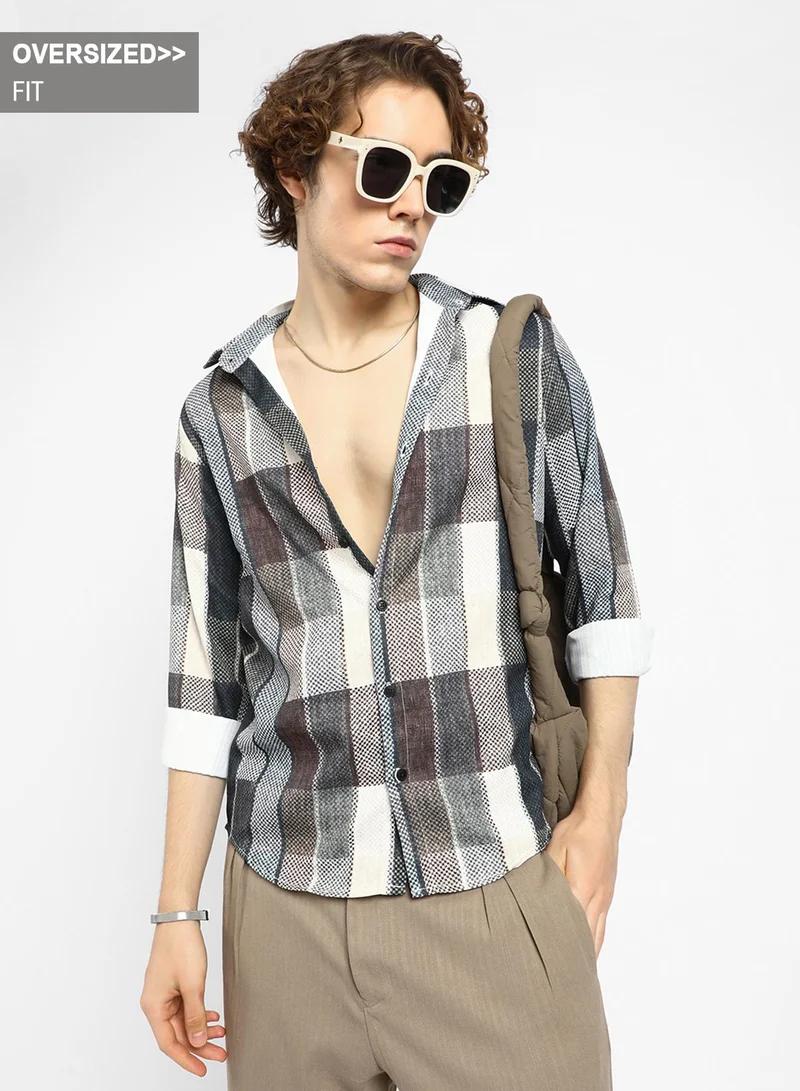 Campus Sutra Men's Multicolour Woven-Block Oversized Shirt