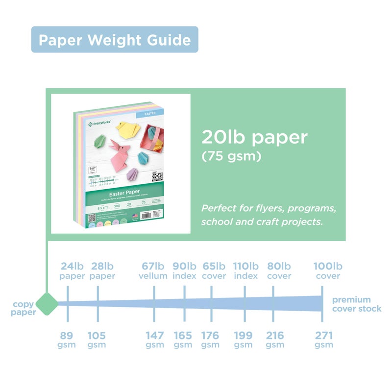 PrintWorks Easter Paper 8.5" x 11" - 300 Sheets - 5 Assorted Pastel Paper Colors - 30% Recycled - Ideal for School & Craft Projects - Made in The USA - SFIÂ® Certified - 20 lb/75 GSM (00586) - Image 3