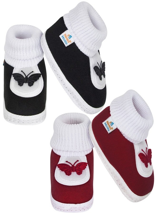 Neska Moda Set Of 2 Pair Unisex Baby Booties For 6 to 12 Months (Black, Maroon) - Image 3