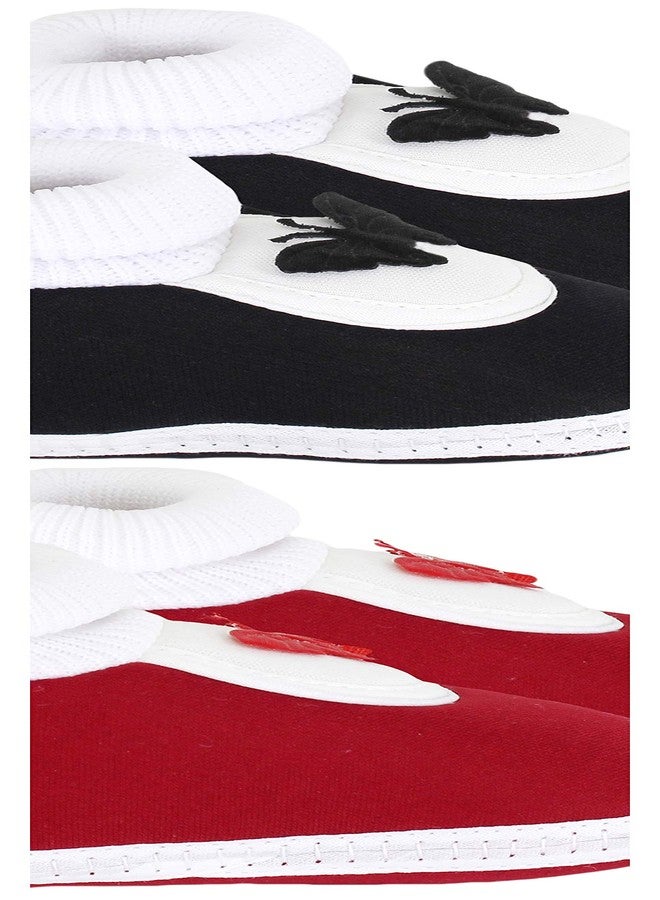 Neska Moda Set Of 2 Pair Unisex Baby Booties For 6 to 12 Months (Black, Maroon) - Image 5
