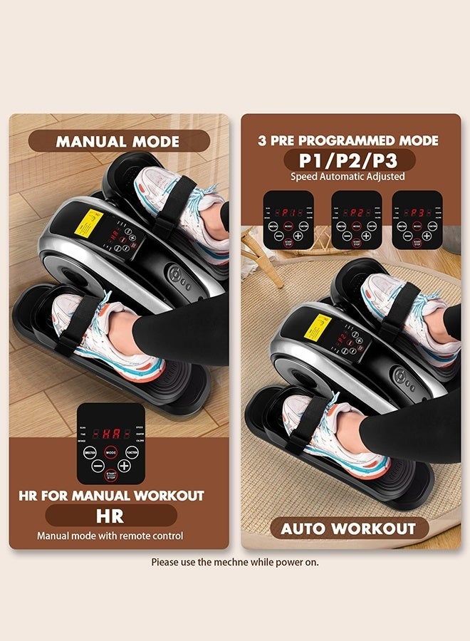 والالا جهاز تمارين بيضاوي الشكل تحت المكتب - جهاز تمارين كهربائي هادئ بدواسة مع ١٢ مستوى سرعة | جهاز تحكم عن بُعد ووضعي تشغيل تلقائي/يدوي | جهاز تمارين ساقين صامت لكبار السن، للاستخدام المكتبي والمنزلي، لون أسود - Image 3
