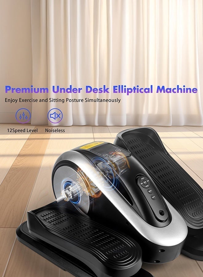 والالا جهاز تمارين بيضاوي الشكل تحت المكتب - جهاز تمارين كهربائي هادئ بدواسة مع ١٢ مستوى سرعة | جهاز تحكم عن بُعد ووضعي تشغيل تلقائي/يدوي | جهاز تمارين ساقين صامت لكبار السن، للاستخدام المكتبي والمنزلي، لون أسود - Image 2