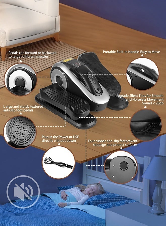 والالا جهاز تمارين بيضاوي الشكل تحت المكتب - جهاز تمارين كهربائي هادئ بدواسة مع ١٢ مستوى سرعة | جهاز تحكم عن بُعد ووضعي تشغيل تلقائي/يدوي | جهاز تمارين ساقين صامت لكبار السن، للاستخدام المكتبي والمنزلي، لون أسود - Image 5