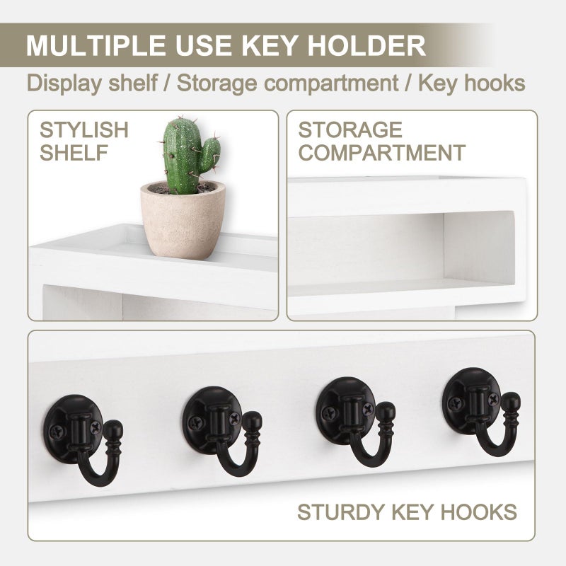 Lucundm Key and Mail Holder Wall Mount, Key Hanger with Long Storage Box and 6 Hooks for Coat, Dog Leash, Home Decor Rack, House Accessories, Entry Way Organizer (White) - Image 4