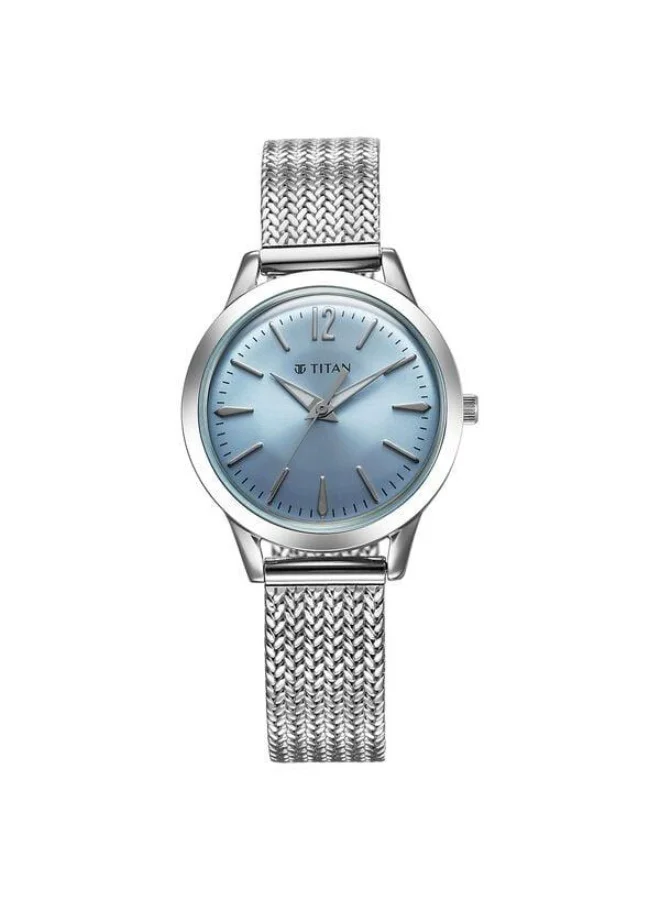 TITAN Timeless Urban Quartz Analog Blue Dial Silver Metal Strap Watch for Women - 95287SM01