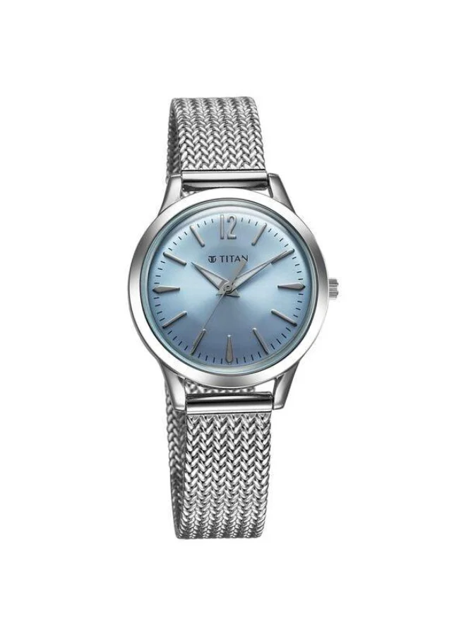 TITAN Timeless Urban Quartz Analog Blue Dial Silver Metal Strap Watch for Women - 95287SM01