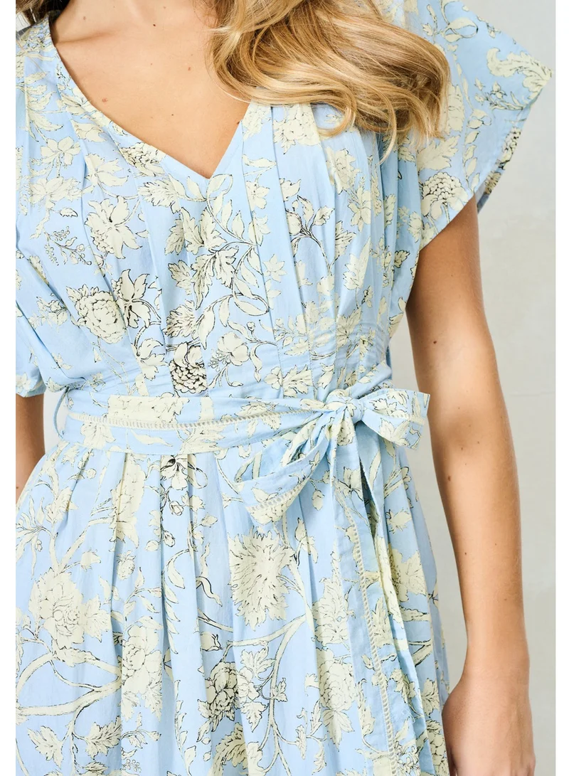 Hope & Ivy  Mixed Print V-Neck Midi Dress with Tie Waist for Women | Best Price UAE