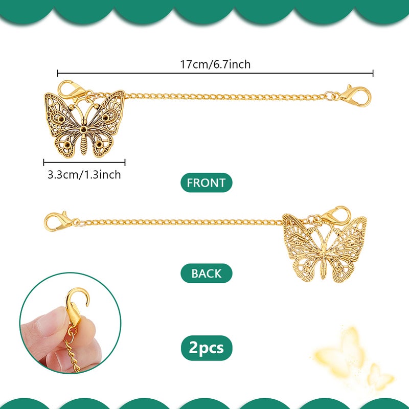 1set 2pcs Butterfly Iron Boot Strap Chains with Zinc Alloy Lobster Claw Clasps golden 170mm - Image 4