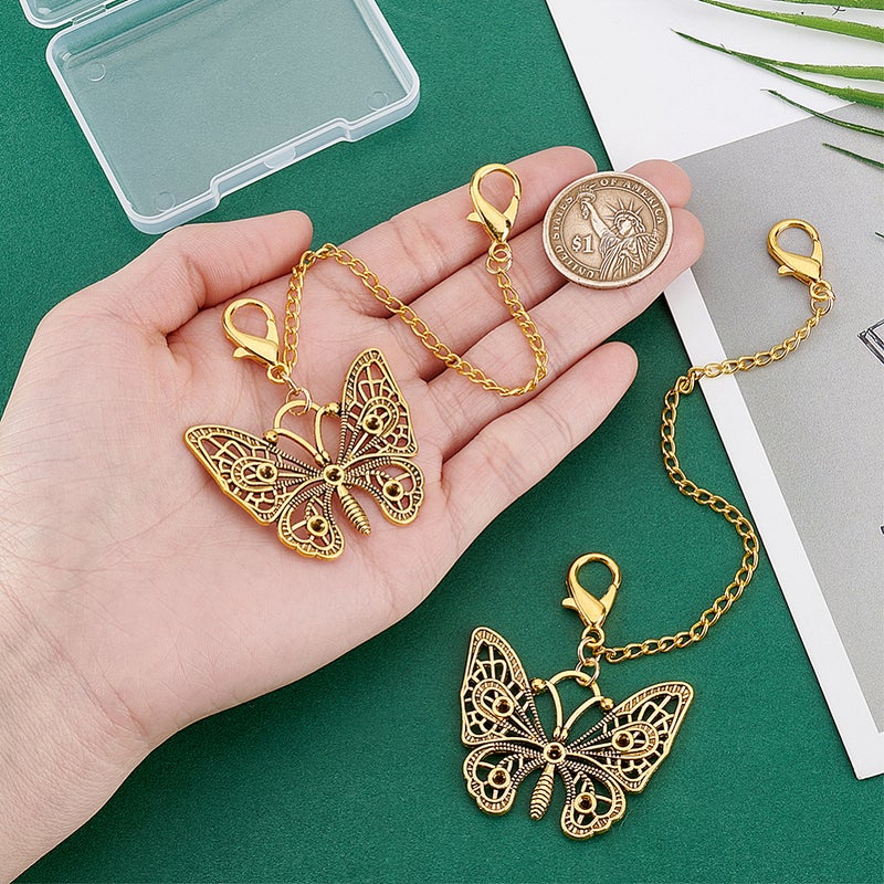 1set 2pcs Butterfly Iron Boot Strap Chains with Zinc Alloy Lobster Claw Clasps golden 170mm - Image 3