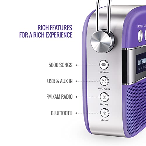 Carvaan Saregama Carvaan Premium Hindi - Portable Music Player with 5000 Preloaded Songs, FM/BT/AUX (Orchid Purple) - Image 3
