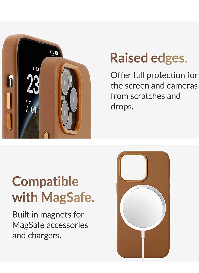 ELTRAZONE - (for iPhone 14 Pro Max) - European Nappa Leather Case - Smoothen and Soften Over Time - Compatible with Magsafe - Saddle Brown - Image 1