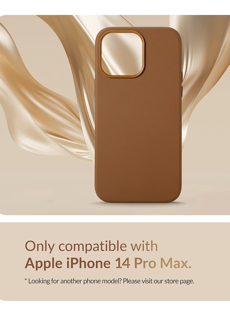 ELTRAZONE - (for iPhone 14 Pro Max) - European Nappa Leather Case - Smoothen and Soften Over Time - Compatible with Magsafe - Saddle Brown - Image 1