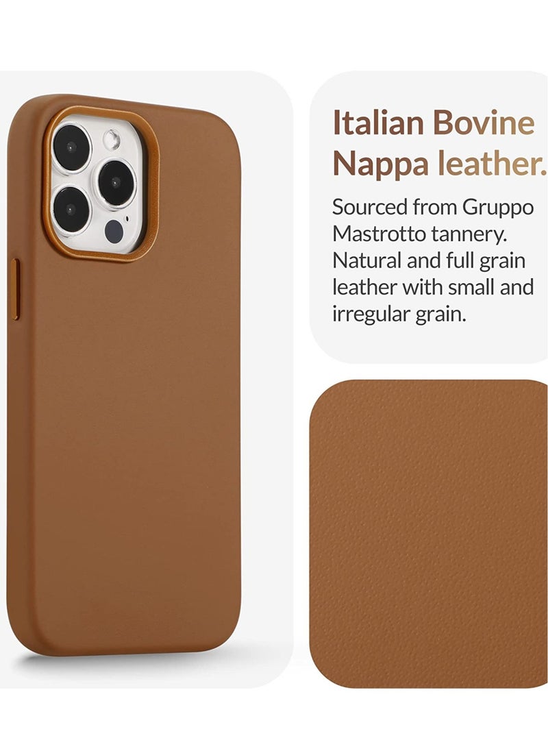 ELTRAZONE - (for iPhone 14 Pro Max) - European Nappa Leather Case - Smoothen and Soften Over Time - Compatible with Magsafe - Saddle Brown - Image 1