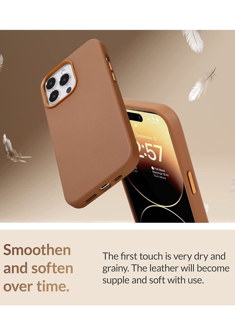ELTRAZONE - (for iPhone 14 Pro Max) - European Nappa Leather Case - Smoothen and Soften Over Time - Compatible with Magsafe - Saddle Brown - Image 1