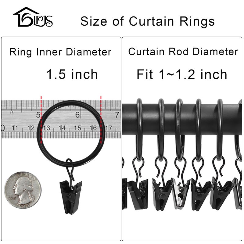 LLPJS 20 Pack Metal Curtain Rings with Clips, Curtain Clip Rings Hooks for Hanging Drapery Drapes Bows, Curtain Rod Rings 1.5 inch Interior Diameter, Black - Image 3