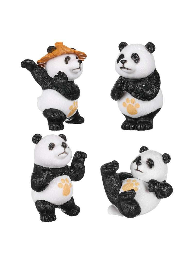 SOLARAE Miniature Panda Decor, 4Pcs Mini Panda Figurine Cute Panda Doll Kung Fu, PVC Panda Statue Fairy Garden Animals, for Plant Pots Bonsai Craft Cake Topper Mini Panda Figurines Decorations - Image 1