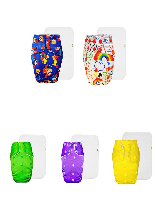 Dumbledo Premium Cloth Diaper with Cotton Insert (Pack of 5) | Soft & Gentle | 6-Layer Absorbent Pad | Easy to Clean | All-Day Wear | 3 Months - 3 Years | Unisex Baby - Image 1