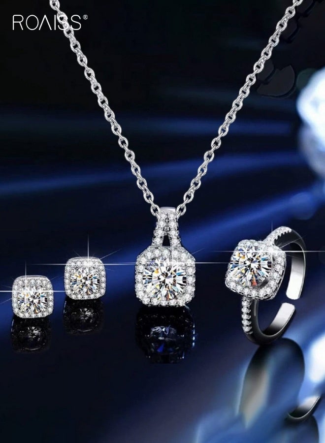 رويس مجموعة مكونة من 3 قطع من قلادة وأقراط وأساور مربعة الشكل فاخرة وخفيفة الوزن للنساء، إكسسوار أنيق وبسيط لحفلات الزفاف والحفلات اليومية - Image 1