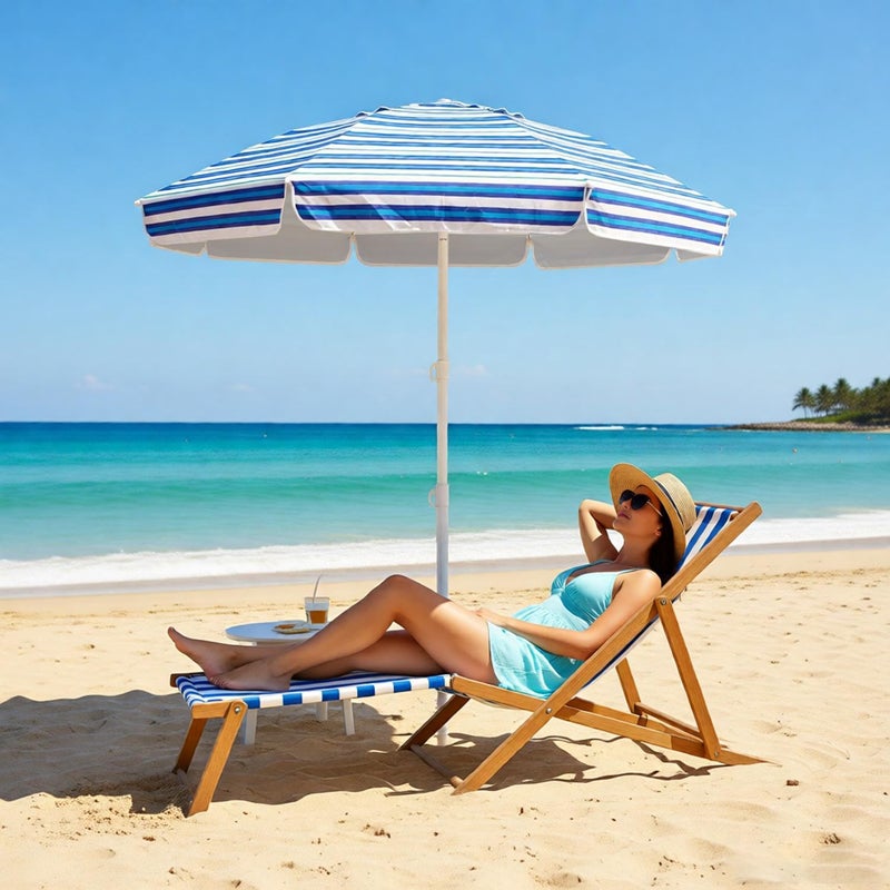 LOTTAFUN 6.5ft Beach Umbrella - Heavy Duty Wind Resistant UV 50+ Portable Sun Shade with Sand Anchor & Carry Bag, Outdoor Folding Umbrella for Beach, Pool, Patio, Garden (Blue diagonal strip) - Image 5