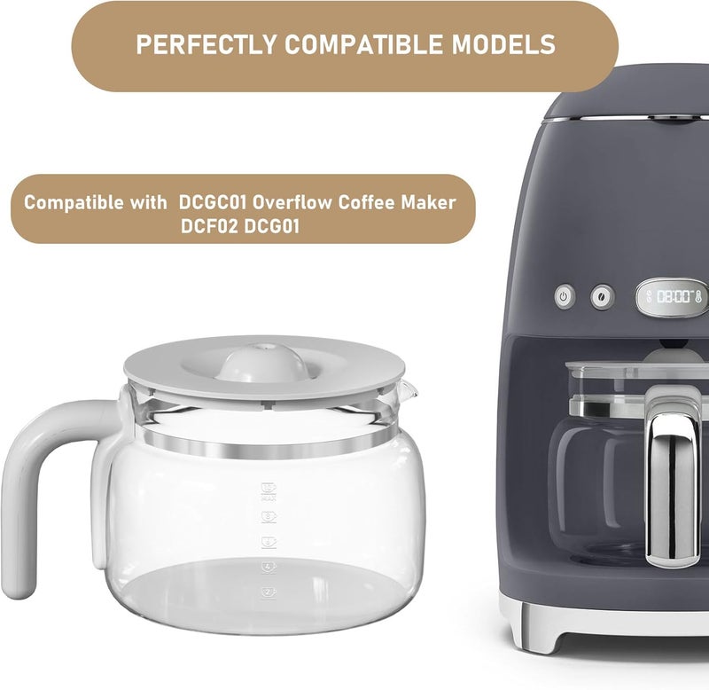 Shonshon 10 Cup Coffee Maker Carafe Replacement Pot Compatible with Smeg DCGC01 Overflow Coffee Maker DCF02 DCG01 - Image 3