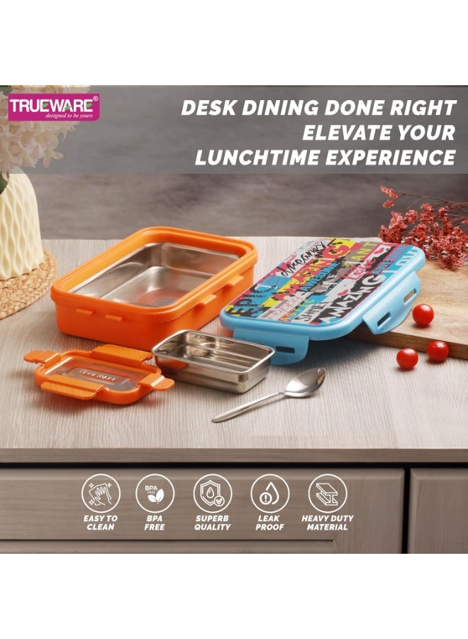 Trueware KOKO Senior Steel Lee Pu Insulated Hot Lunch Box 900ML Big Container and 150 ML Veggie Container | BPA Free | Food Grade | Keep Food hot,with spoon - Image 2