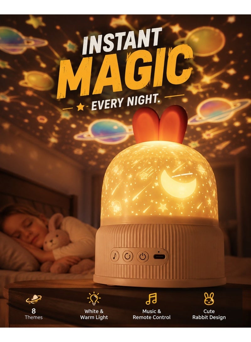 TANMASHI Cute Rabbit Galaxy Projector Night Lights with Soothing White Noise & Lullabies, Stepless Dimming Star Projector Night Light for Kids Bedroom, Eye-Caring Kids Lamp & Night Light Projector, Smart Cordless Projector Light & Star Light Projector - Image 1