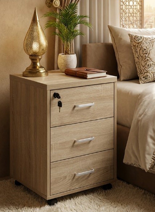 ليفينج طاولة سرير جانبية خشبية حديثة بثلاثة أدراج - Image 1