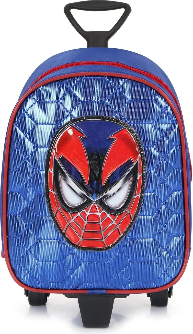 Masho Trend Blue Shiny Stitched Spiderman Printed Kindergarten Bag with Squeegee + Water Bottle - Spiderman Nursery Bag