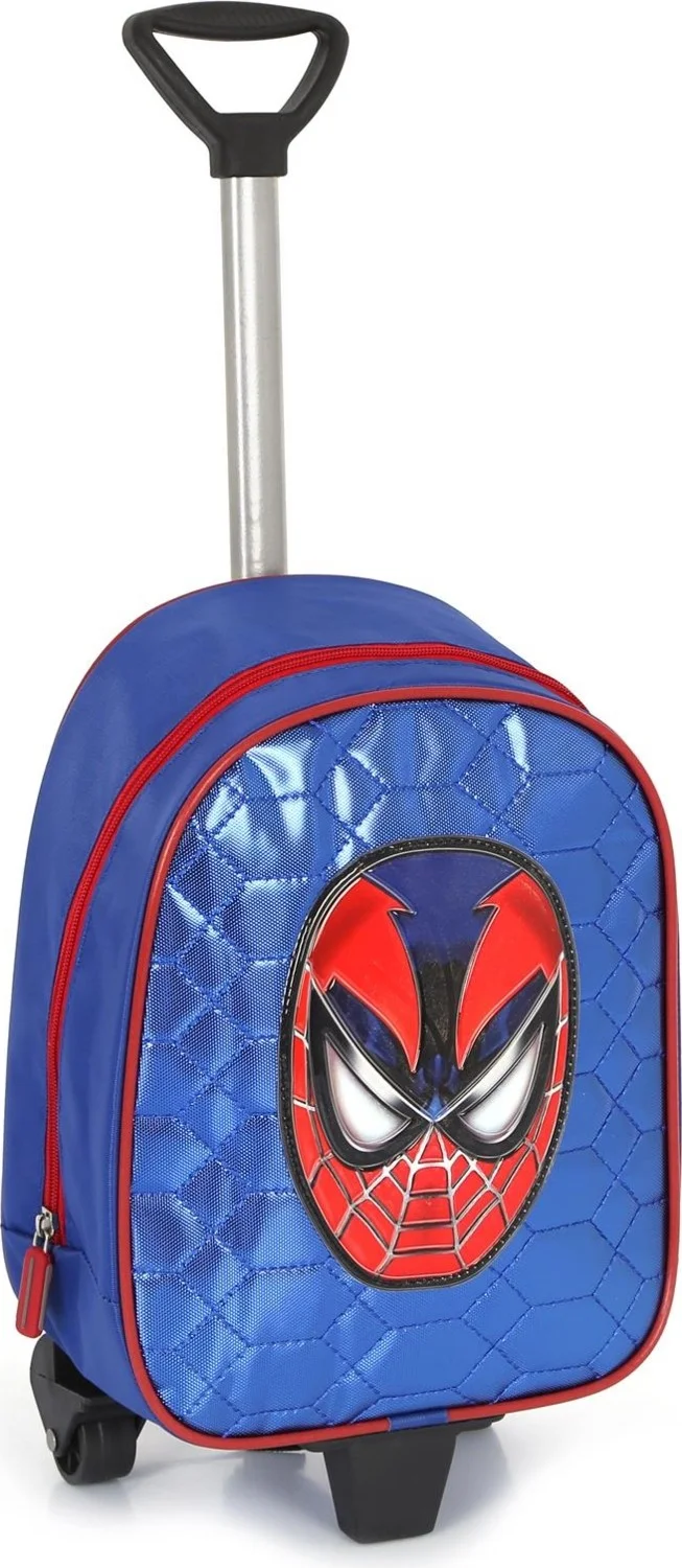 Masho Trend Blue Shiny Stitched Spiderman Printed Kindergarten Bag with Squeegee + Water Bottle - Spiderman Nursery Bag