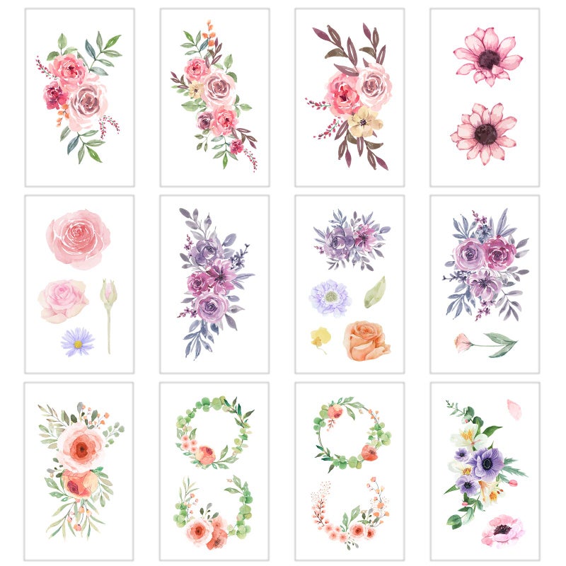 Everjoy Flowers Temporary Tattoos Stickers, Watercolor Roses, Peony, Daisy, Botanical Body Art Fake Tattoos for Women, Girls - 20 Pcs - Image 3