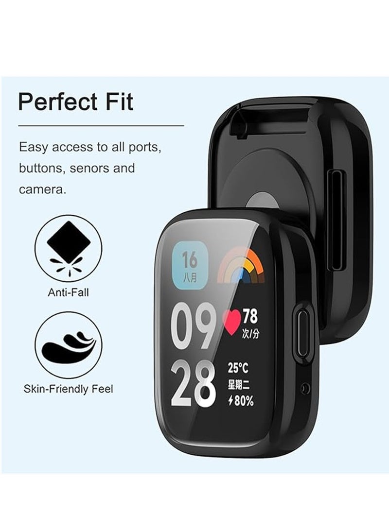 Screen Protector Compatible for Xiaomi Redmi Watch 3 Watch 3 Active Full Coverage Plated Watch Protective Cover Case with Tempered Glass Bumper Shell Cover 2 Pcs Black+Transparent - Image 2