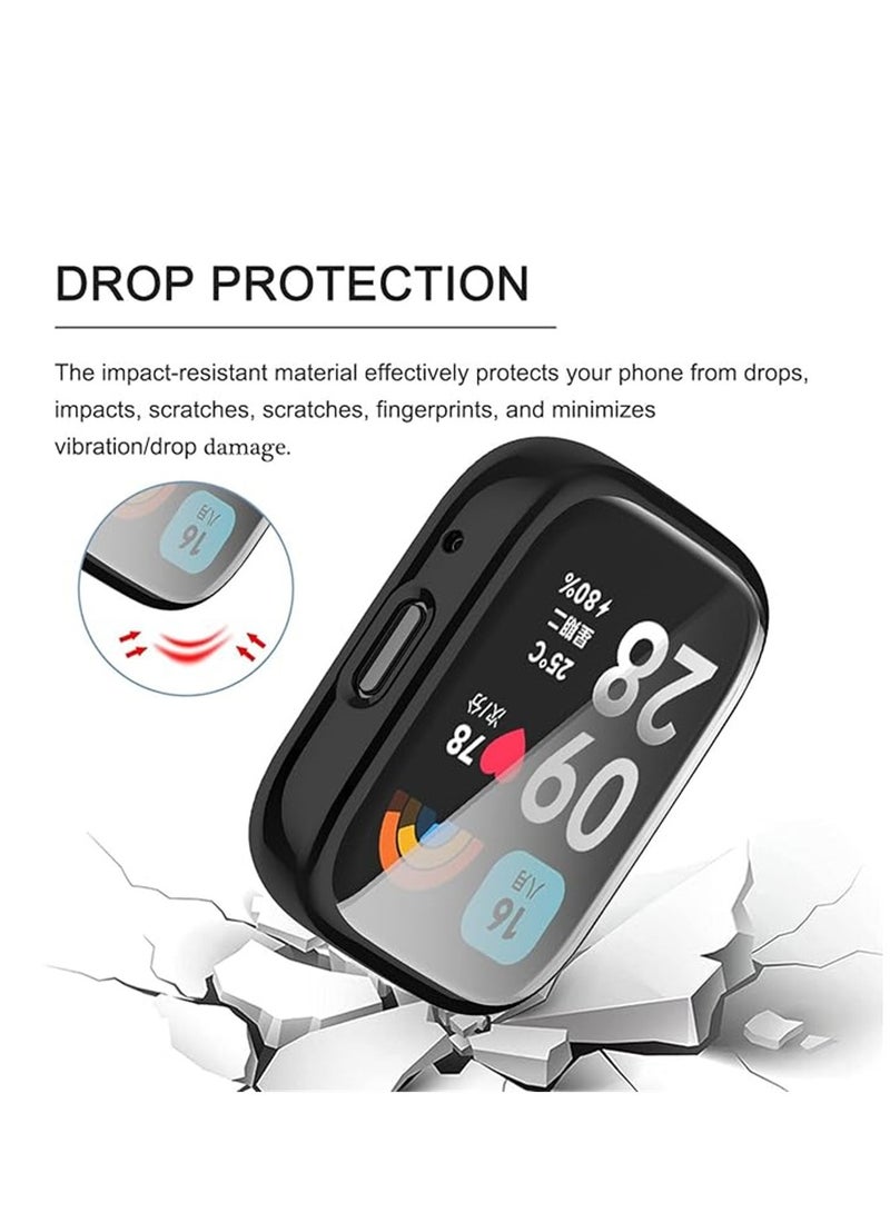 Screen Protector Compatible for Xiaomi Redmi Watch 3 Watch 3 Active Full Coverage Plated Watch Protective Cover Case with Tempered Glass Bumper Shell Cover 2 Pcs Black+Transparent - Image 3