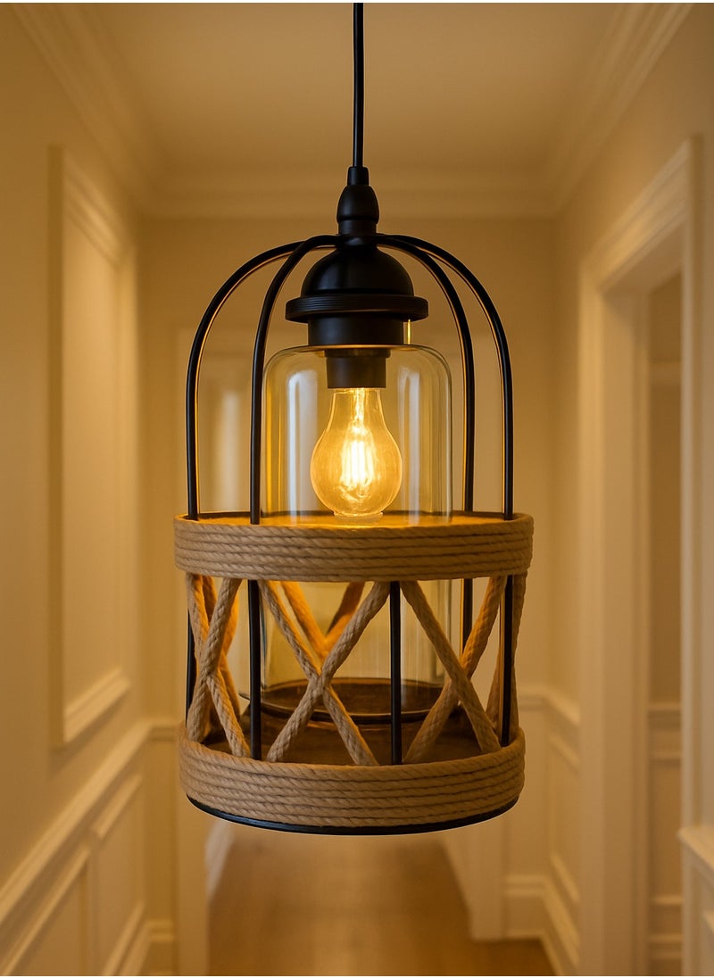 Generic Rustic Metal and Rope Pendant Lamp - For Hallway Lighting and Interior Decor - Little Bird - 1003  - Image 4