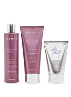 monat MONAT Smoothing Anti Frizz Shampoo, Deep Intensive Treatment & Blow Out Cream - Frizzy Hair Care Pack - Vegan, Natural, Heat Damage Protection, Strengthens Hair - 3 Products 