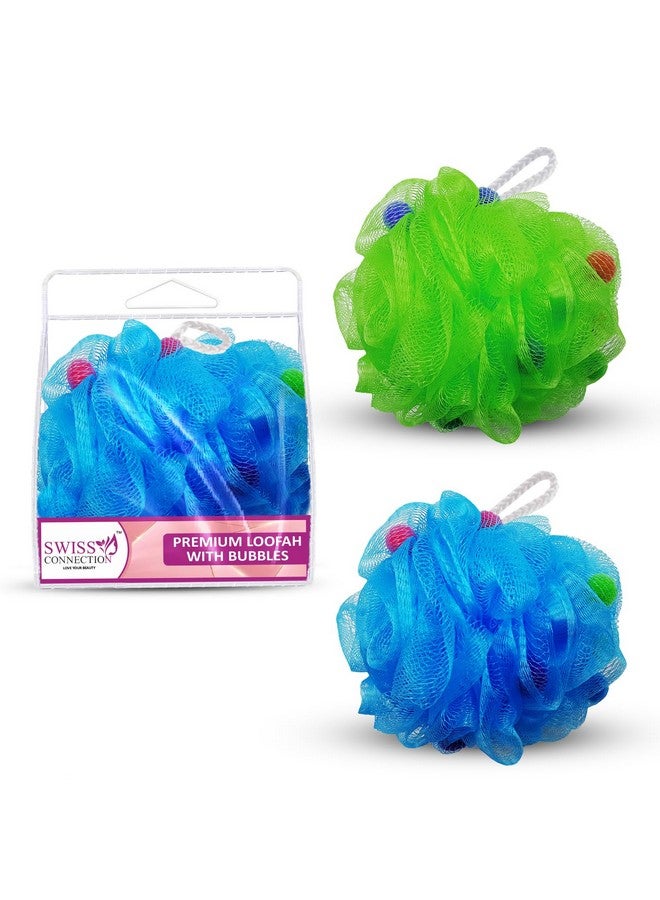 Swiss Connection Loofah With Active Spheres for Bathing & Shower Body Scrubber,Back Scrubber Round Loofah,Bathing Accesories Multicolor(Pack of 2) - Image 1