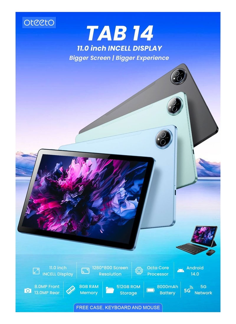 Oteeto Oteeto Tab14 5G Android Tablet With 11.0 Inch INCELL Display 512GB ROM 8GB RAM and 8000 mAh Battery Green  - Image 3