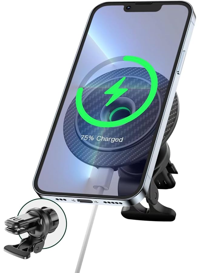 GREEN LION Carbon Fiber Magnetic Wireless Car Charger 15W - Black - Image 3