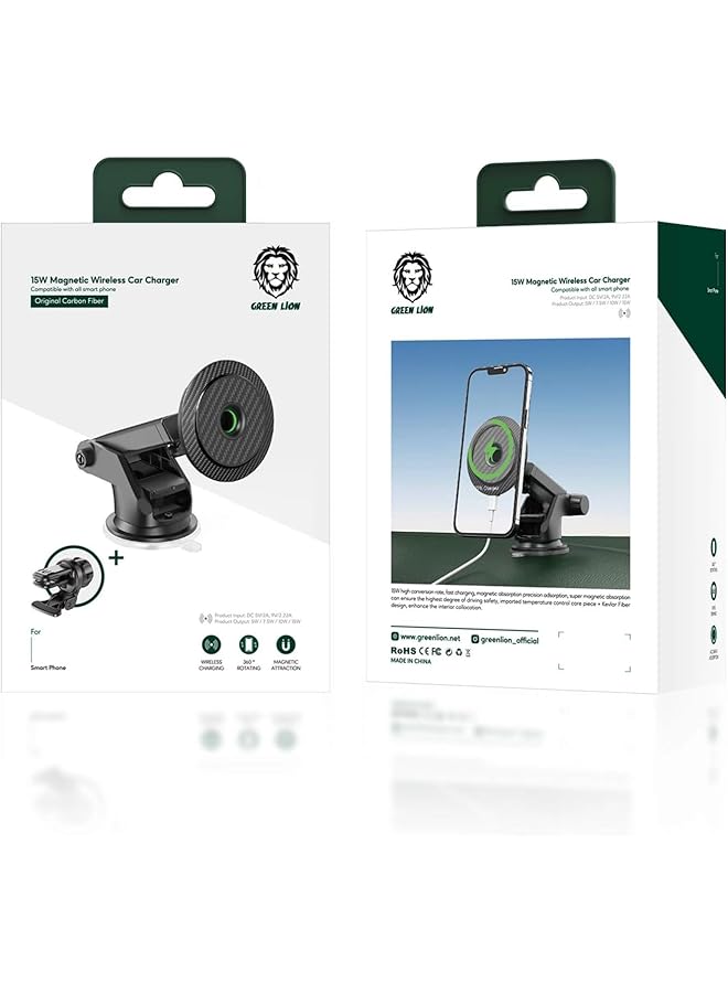 GREEN LION Carbon Fiber Magnetic Wireless Car Charger 15W - Black - Image 4