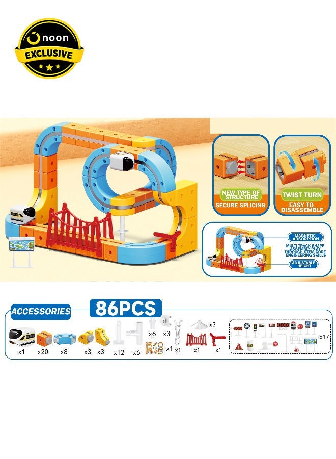 Magni Mates Magni-Mates 86 PCS High-Speed Versatile Anti-Gravity Maglev Train Set – Modular Magnetic Rail Track Building Blocks with USB Rechargeable Train, Bridges and Accessories for Kids STEM Creative Play - Image 2