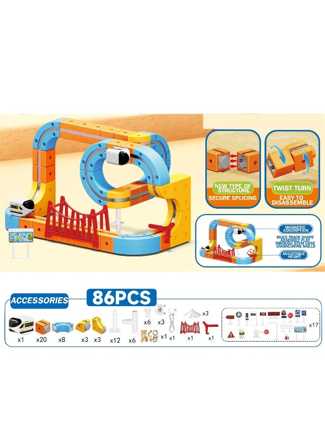 ماجني الاصحاب 86-Piece DIY Magnetic Levitation Track Set – Anti-Gravity Maglev Train Toy with Rechargeable Battery & USB Charger – 3D Loop Coaster Building Kit for Kids Ages 3+ - Image 1