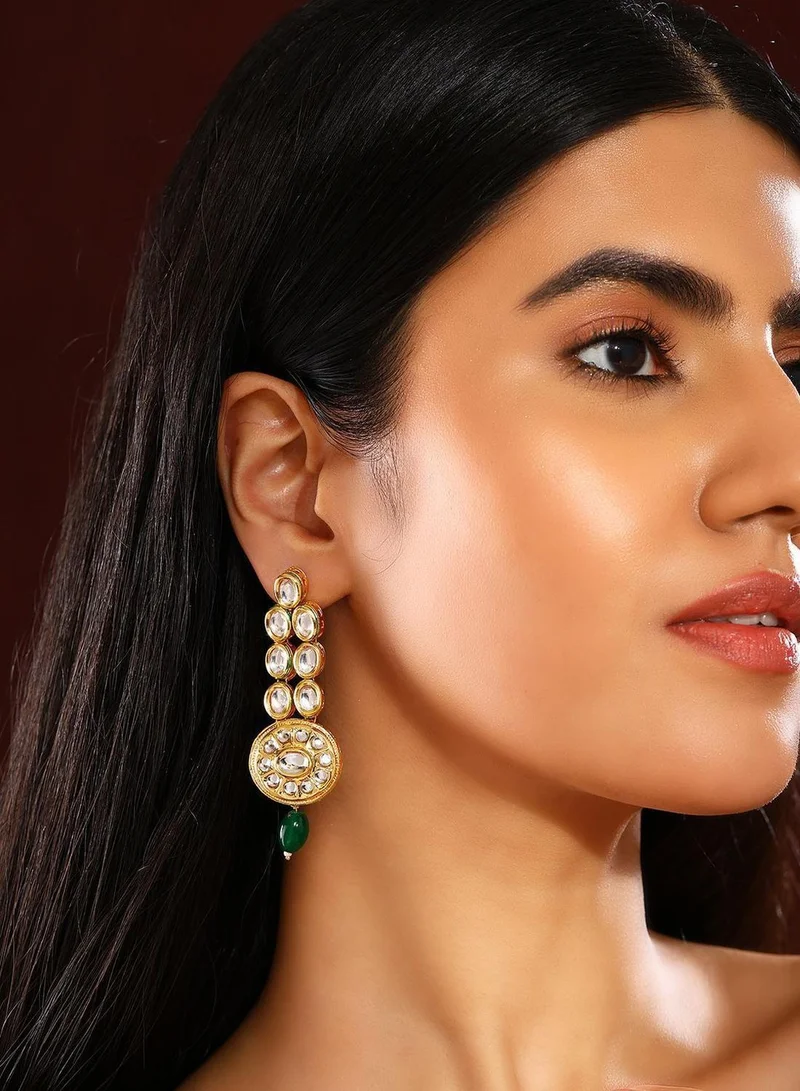 Priyaasi Kundan Studded Contemporary Drop Earrings
