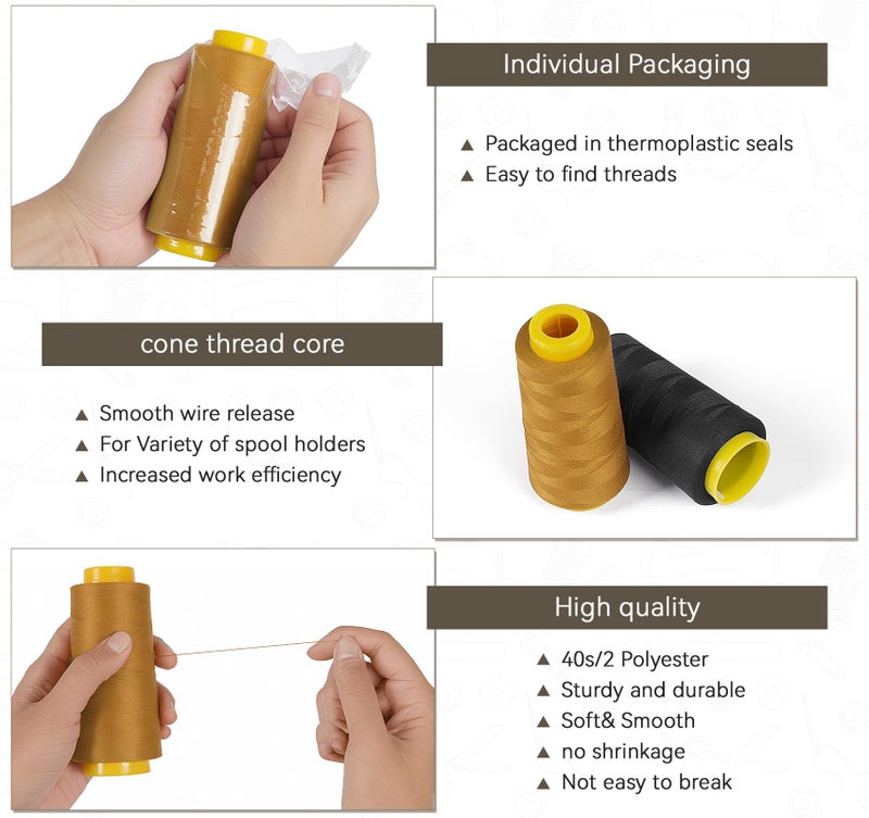 Stiverse 1500 Yards Denim Thread For Jeans  20S/2 Polyester Thread  Sewing Threads For Sewing Machine  Thickthread For Canvas  Aprons  Denim  Leather  Shoes Bag-Gold - Image 3