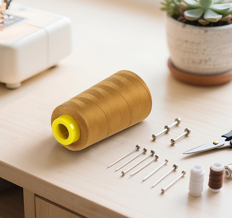 Stiverse 1500 Yards Denim Thread For Jeans  20S/2 Polyester Thread  Sewing Threads For Sewing Machine  Thickthread For Canvas  Aprons  Denim  Leather  Shoes Bag-Gold - Image 4