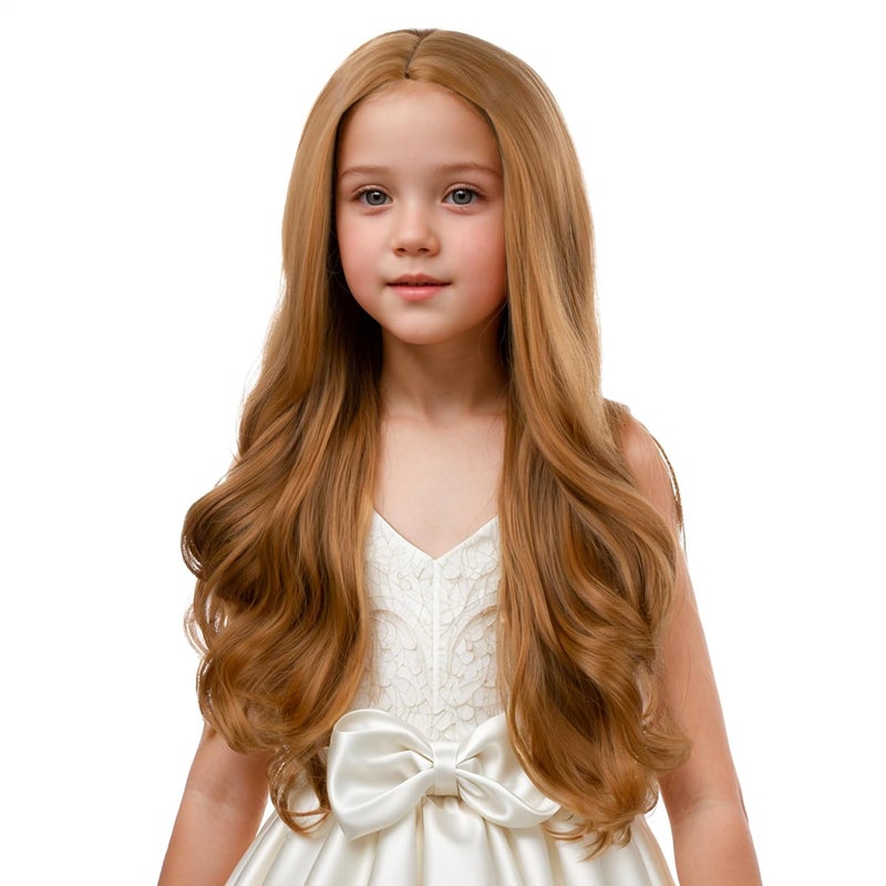 DUDUWIG Girl Strawberry Blonde Wig Children Long Blonde Middle Part Wig Wavy Curly Wigs for Kid Heat Resistant Synthetic Wigs with Cap - Image 1