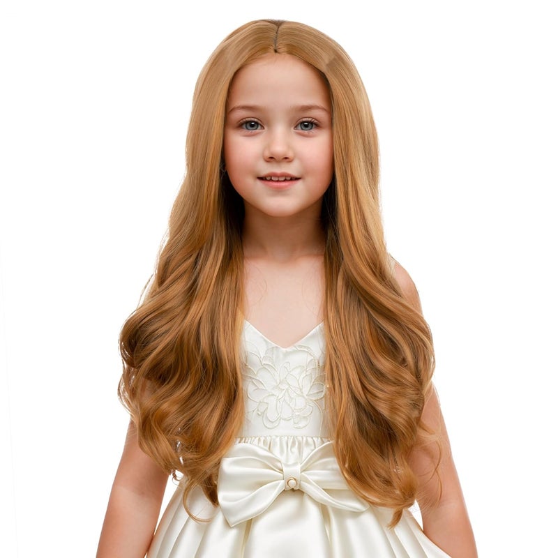 DUDUWIG Girl Strawberry Blonde Wig Children Long Blonde Middle Part Wig Wavy Curly Wigs for Kid Heat Resistant Synthetic Wigs with Cap - Image 2